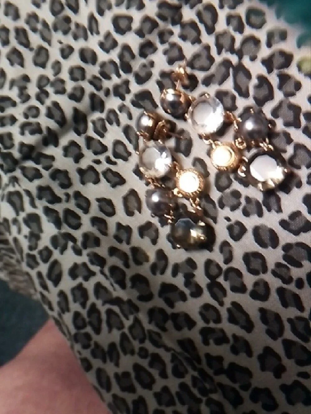 Coach Gold-Tone Drop Earrings with Clear Stones and Dark Gray Pearls - Picture 4 of 4